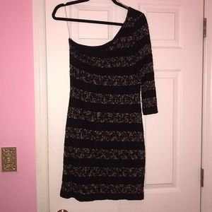 One Shoulder Black Nad Gold Dress